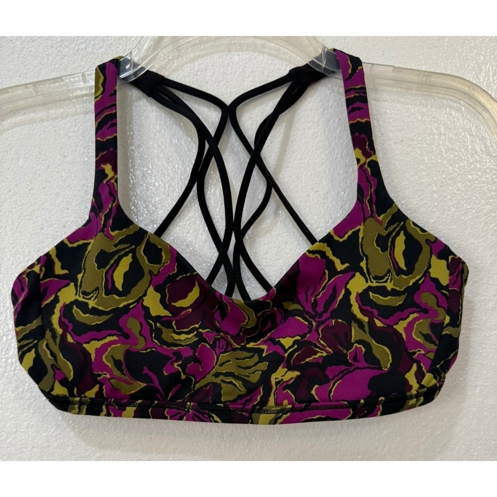 Lululmon Free to‎ Be Zen Mini Boom Bloom Chartreuse Luxtreme Sports Bra Size 6